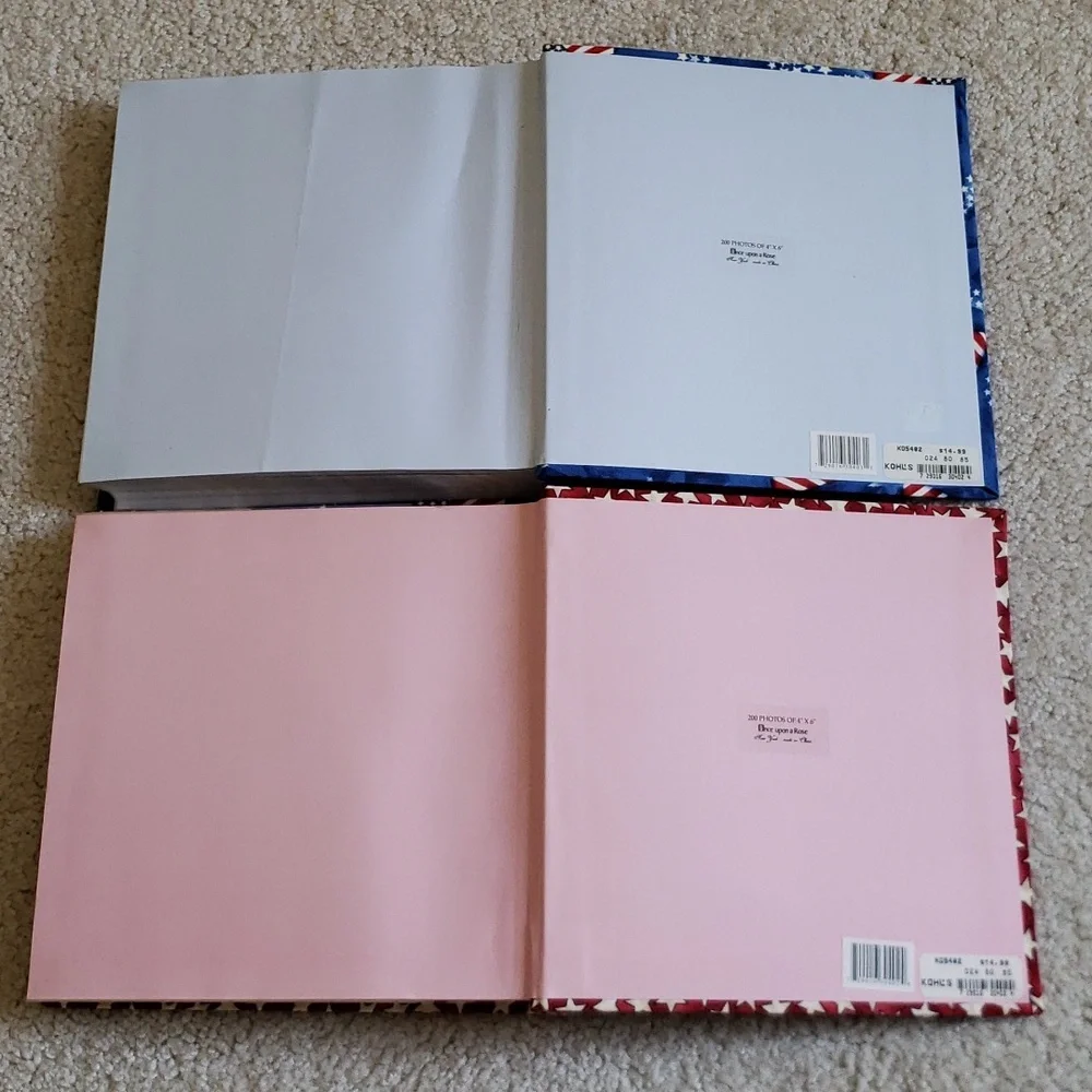 NWT 2 fabric covered photo album books hold 200 photos with room to write stars